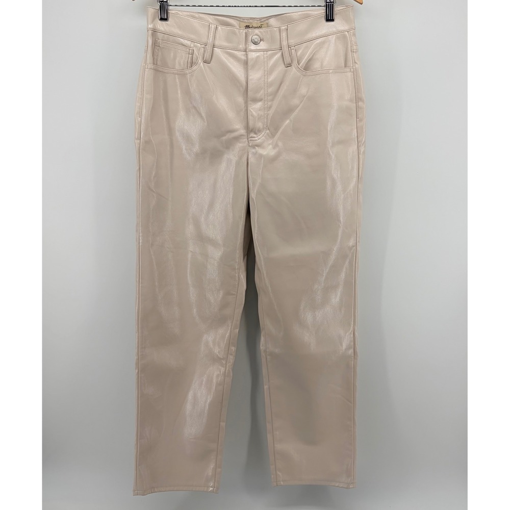 Madewell Perfect Vintage Straight Vegan Leather Pants Beige Cream Women 29 NWT